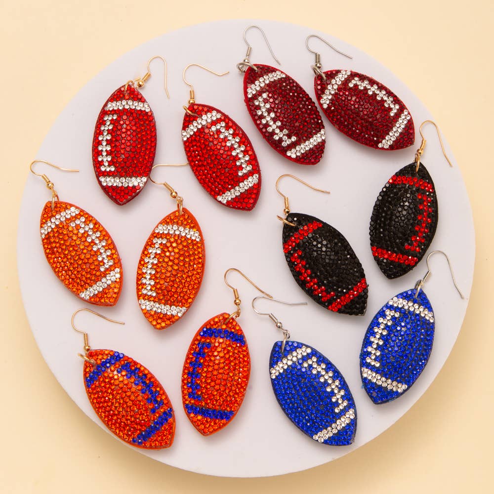 Two-Tone Rhinestone Pave Football Dangle Earrings