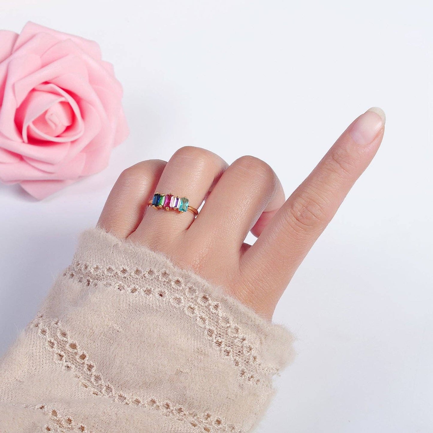 14K Gold Filled Colorful Baguette Ring