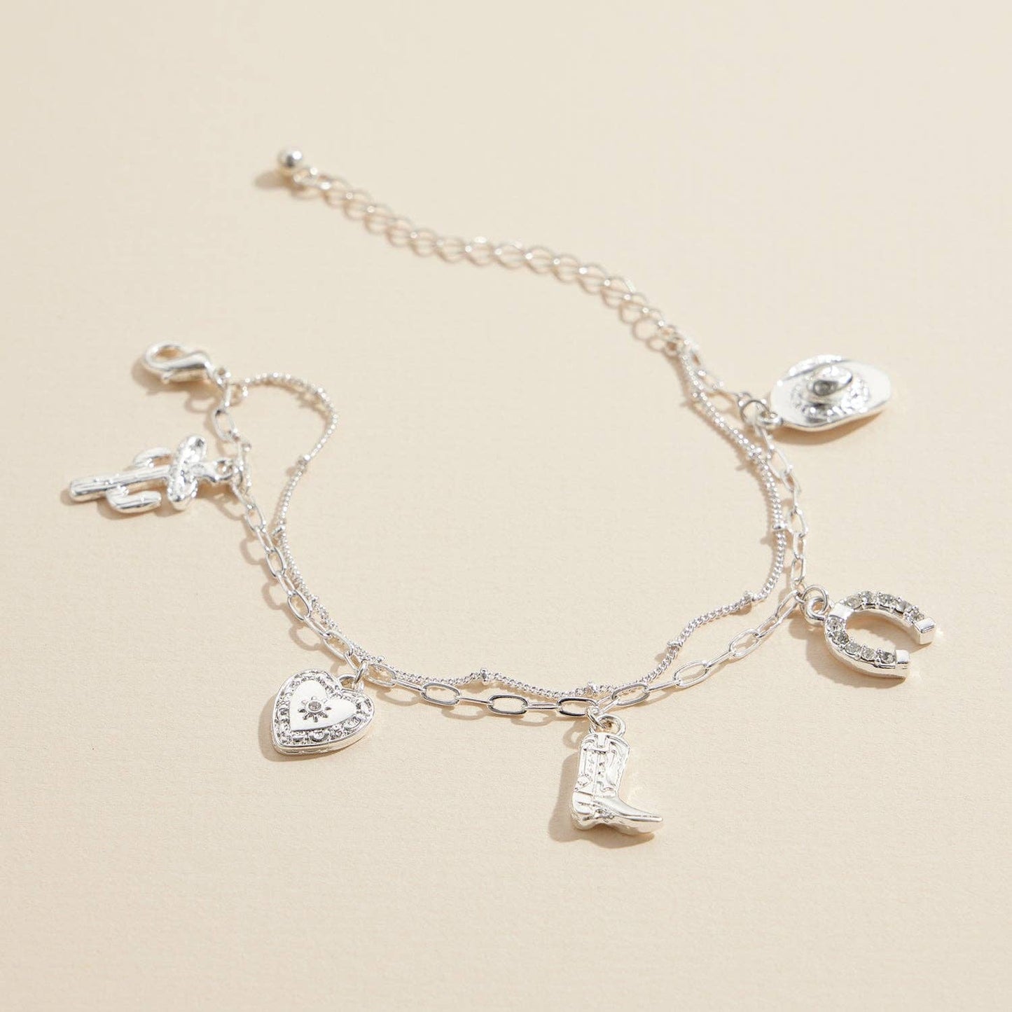 Silver Western Charm Bracelet with Cowboy Motifs