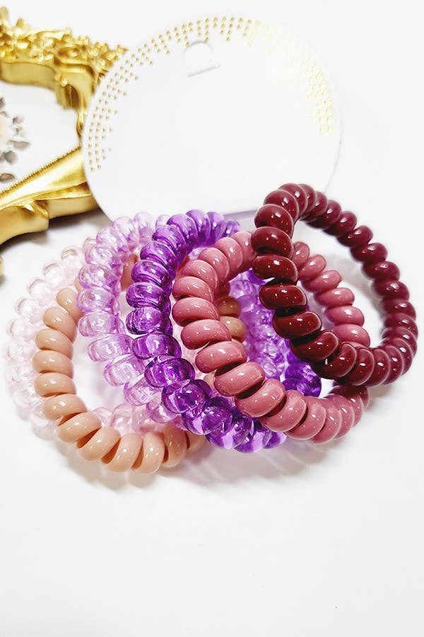 6 pcs Mauve Tone Phone Cord Spiral Hair Tie Set