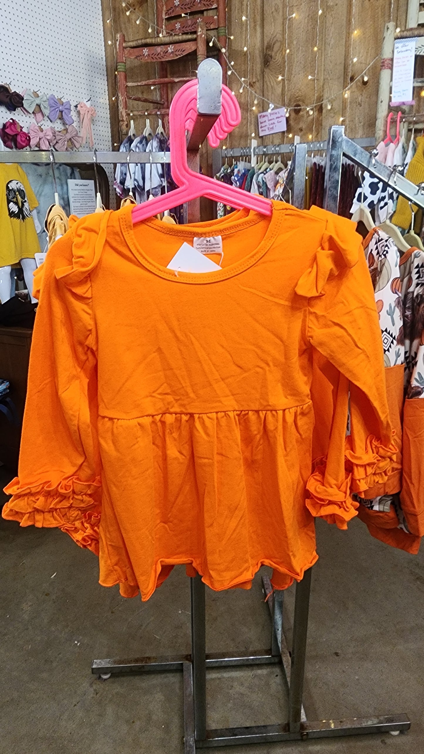 Girl's Orange Ruffle Long Sleeve Top