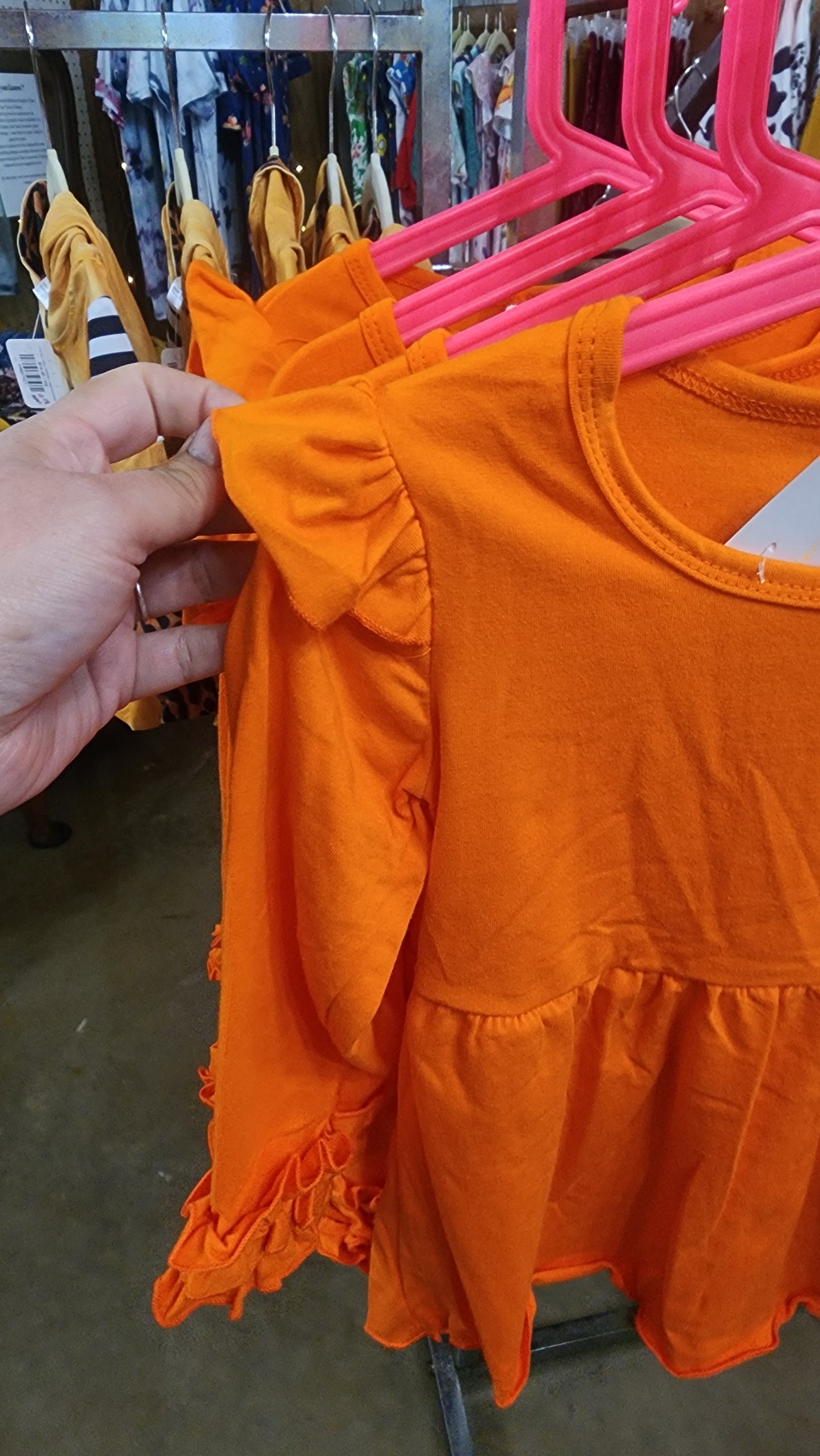 Girl's Orange Ruffle Long Sleeve Top