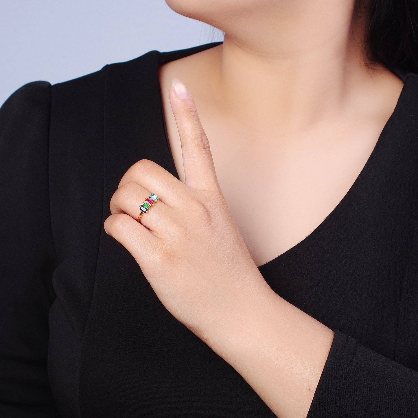 14K Gold Filled Colorful Baguette Ring