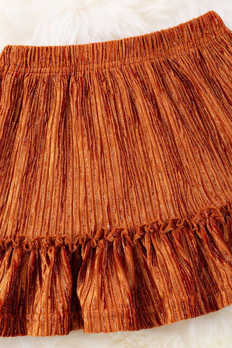 RUST SOFT VELVETY FABRIC RUFFLE SKIRT