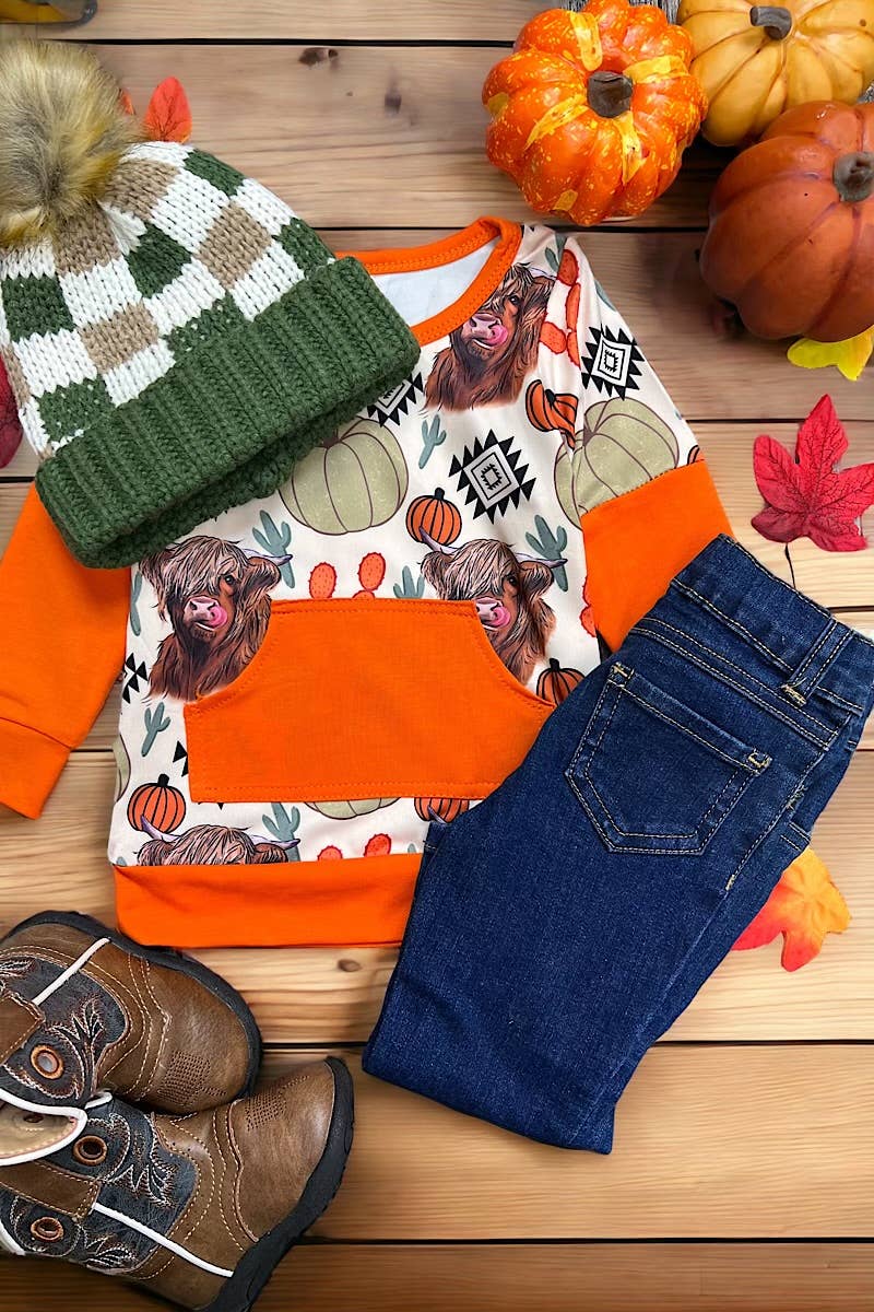 HIGHLAND COW/ FALL PRINTED BOYS LONG SLEEVE
