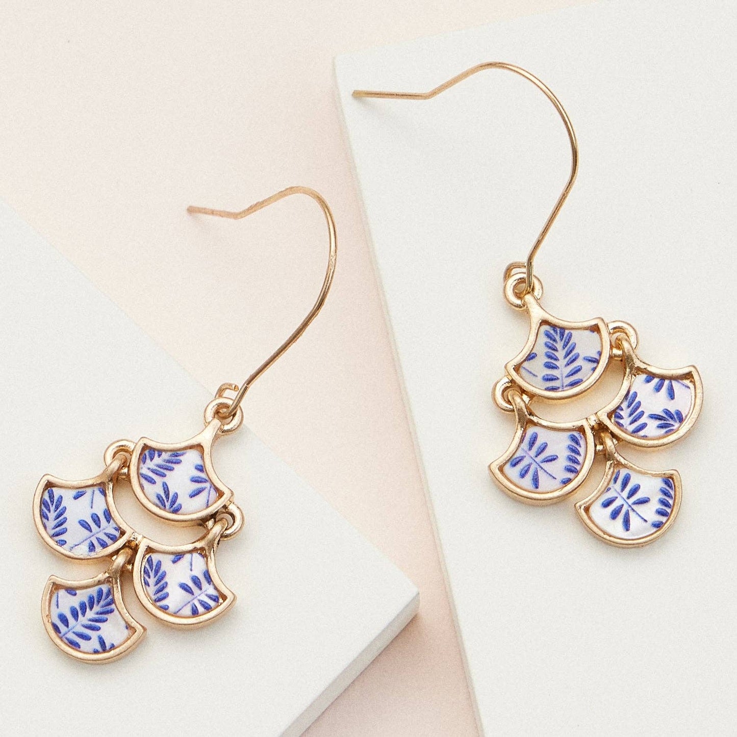 Boho-Chic Gold & Blue Mother of Pearl Floral Earrings