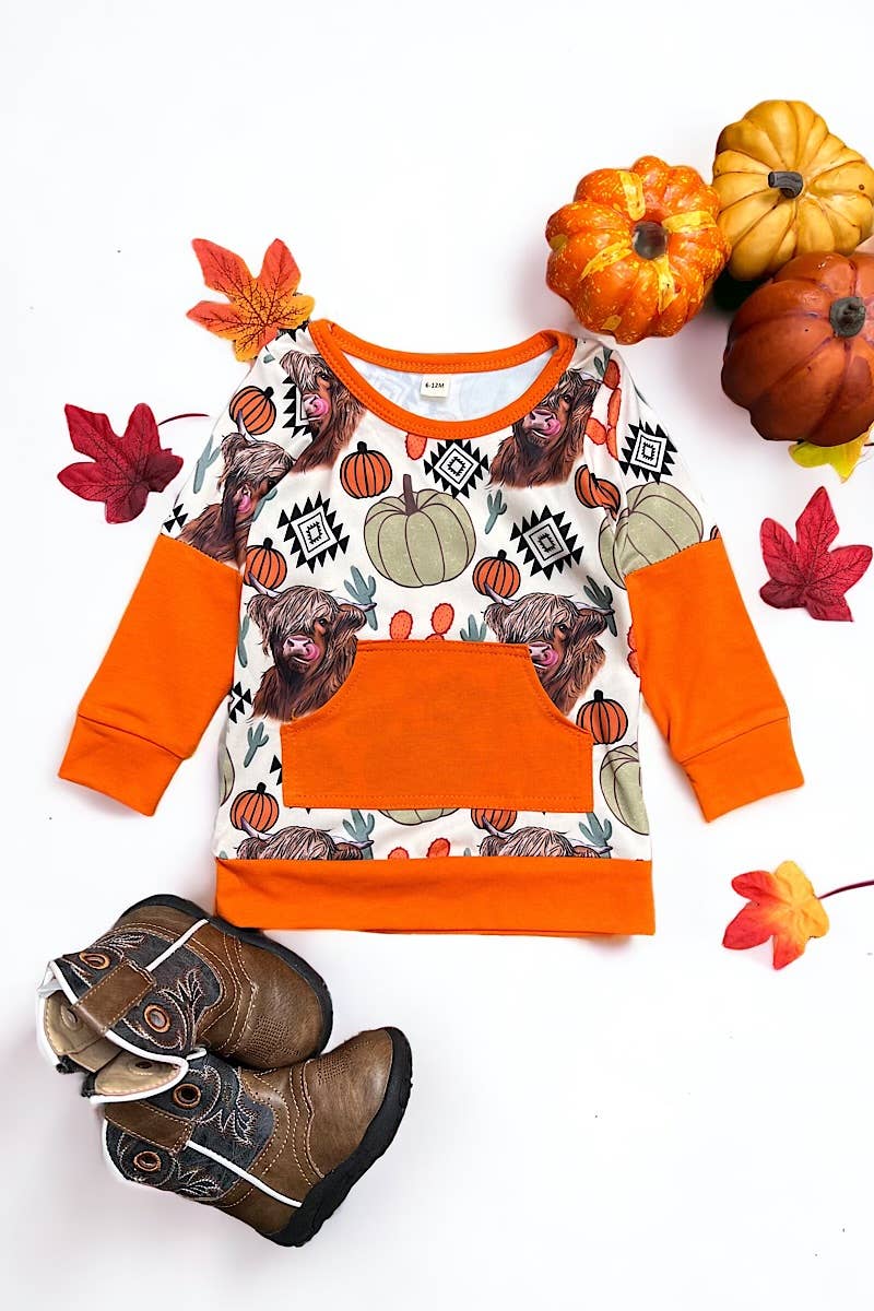 HIGHLAND COW/ FALL PRINTED BOYS LONG SLEEVE