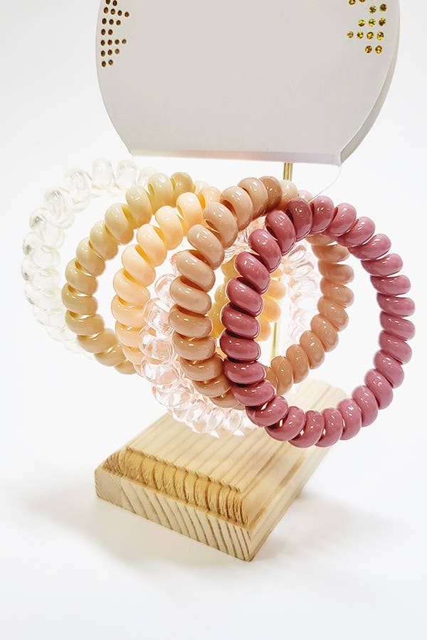 6 pcs Mauve Tone Phone Cord Spiral Hair Tie Set