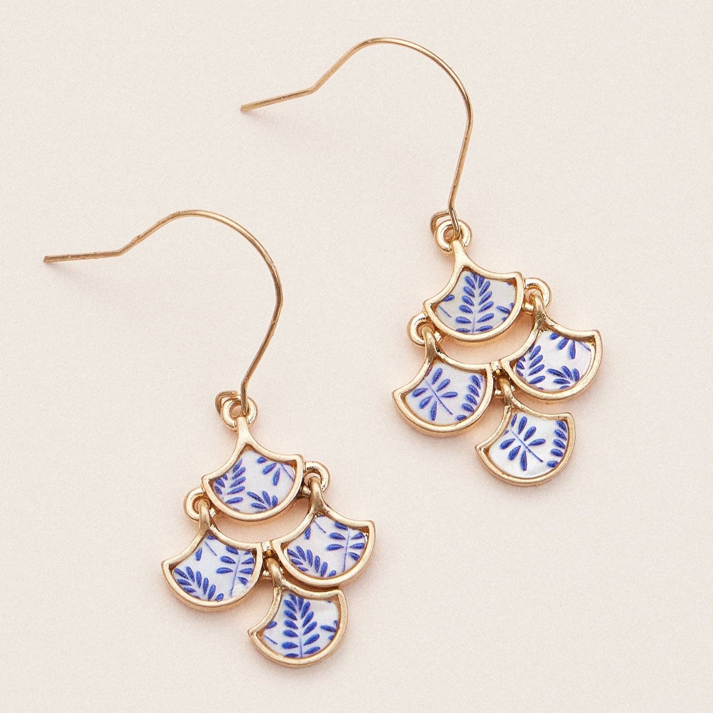 Boho-Chic Gold & Blue Mother of Pearl Floral Earrings