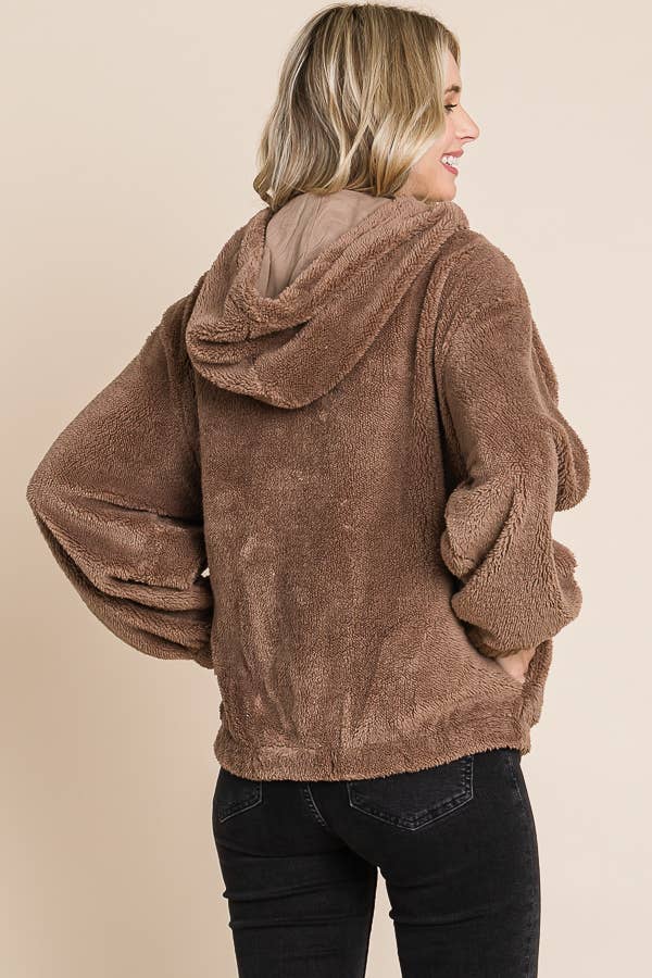 Hoodie Side Pocket Faux Fur Solid Jacket