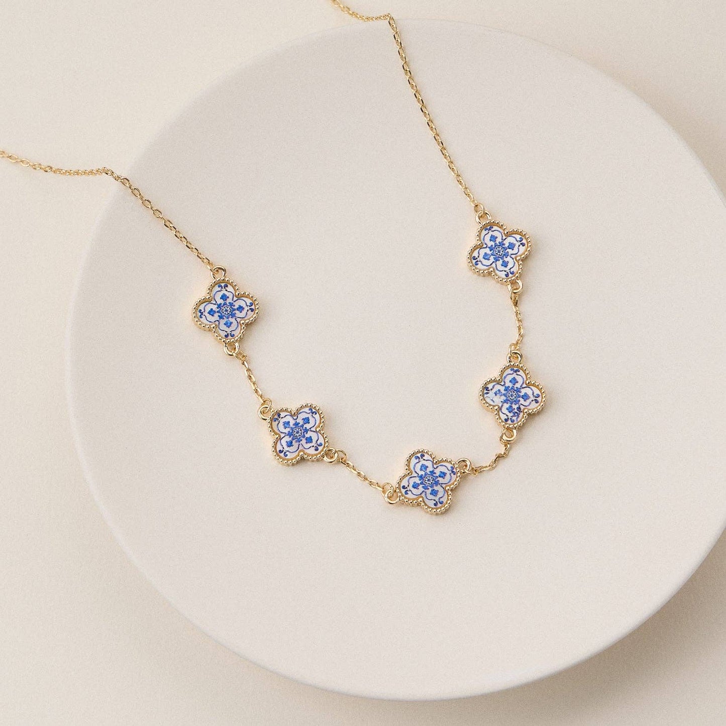 Blue Floral Mother of Pearl Necklace