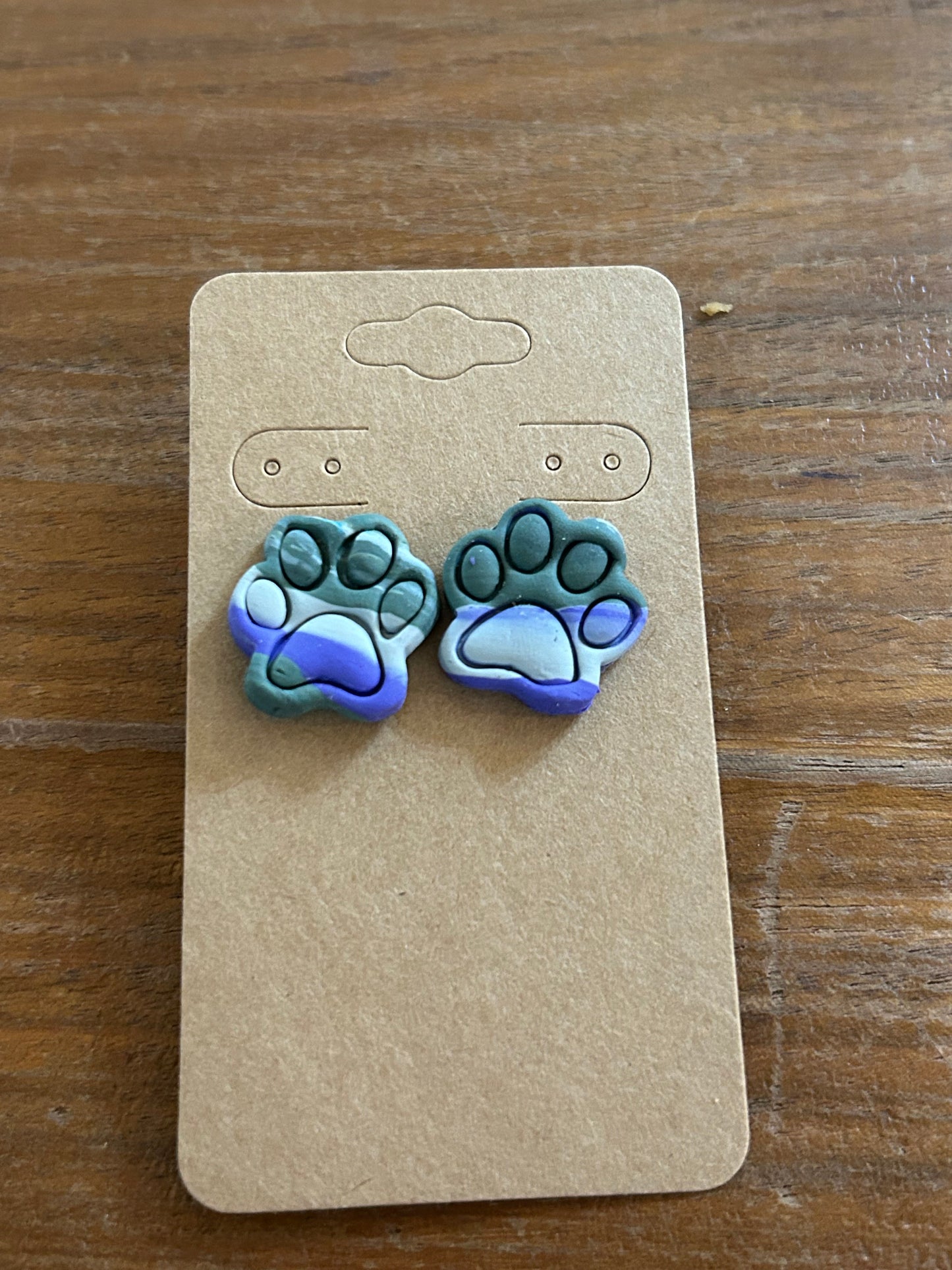 Multicolored Paw Print Studs