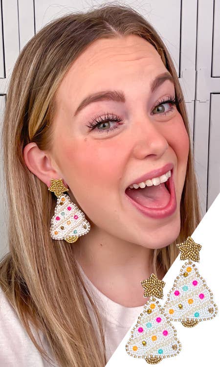 White Christmas Tree Earring