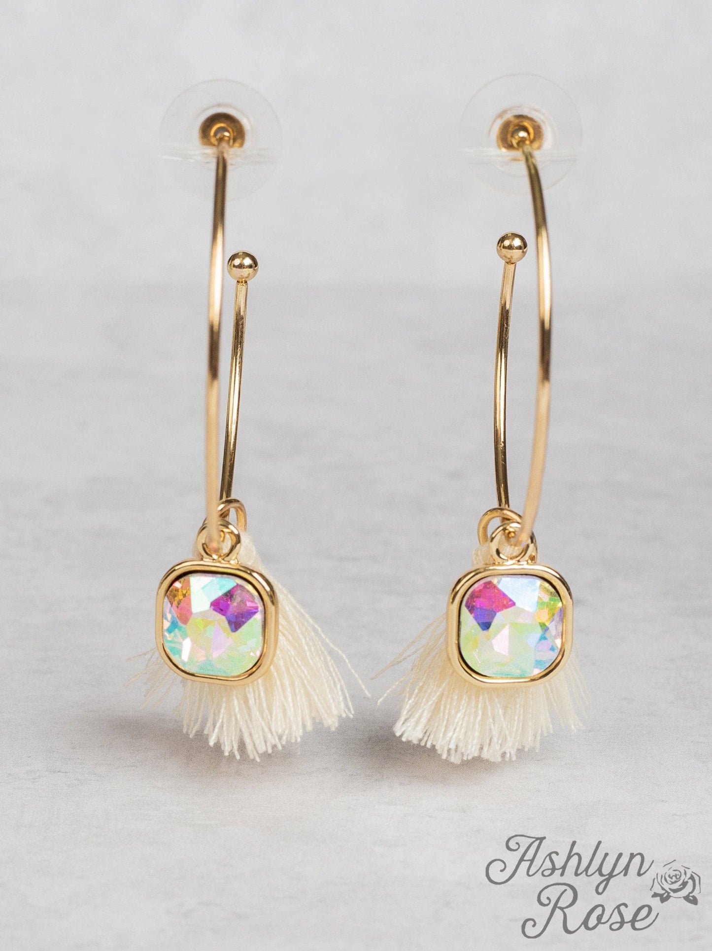 In the Loop Hoop Earrings with Mini Tassels, Cream