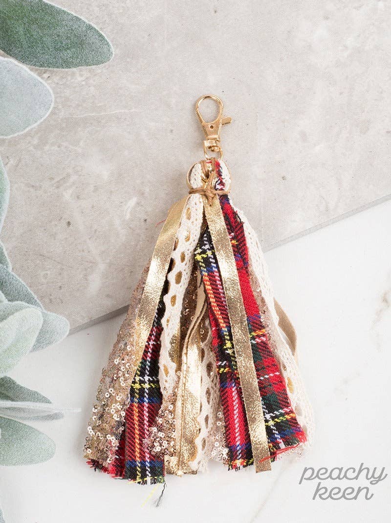 Deck the Halls Keychain, Red Plaid