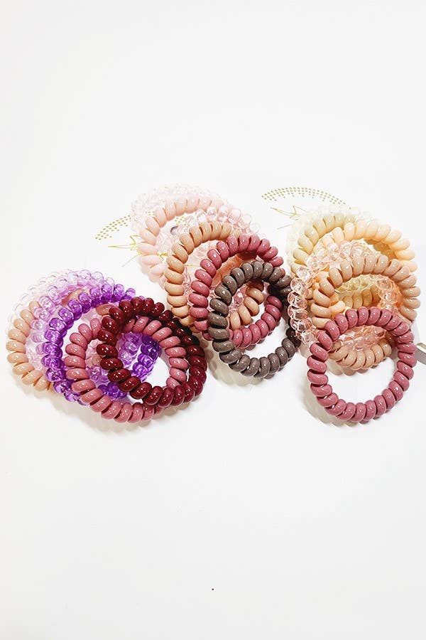 6 pcs Mauve Tone Phone Cord Spiral Hair Tie Set