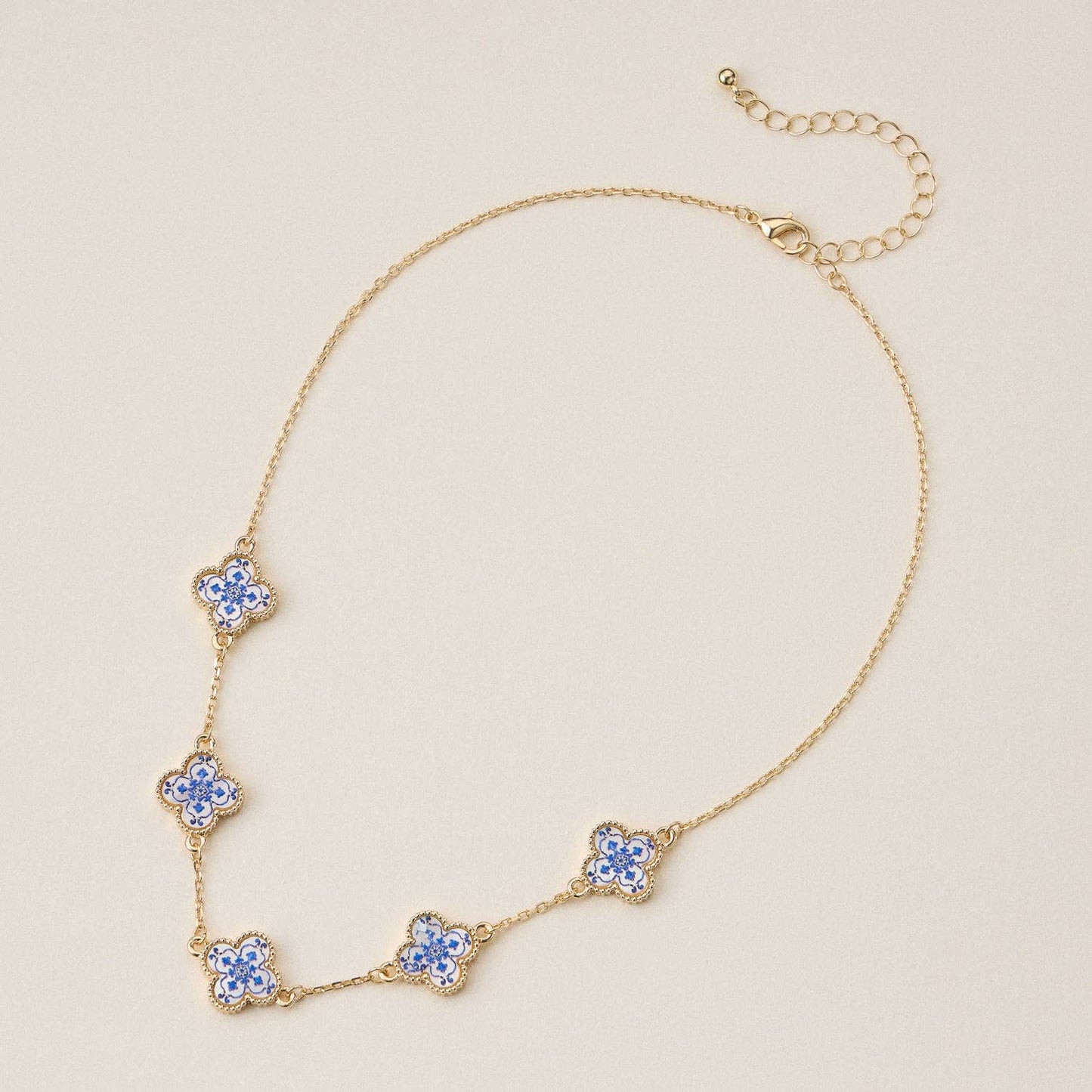 Blue Floral Mother of Pearl Necklace