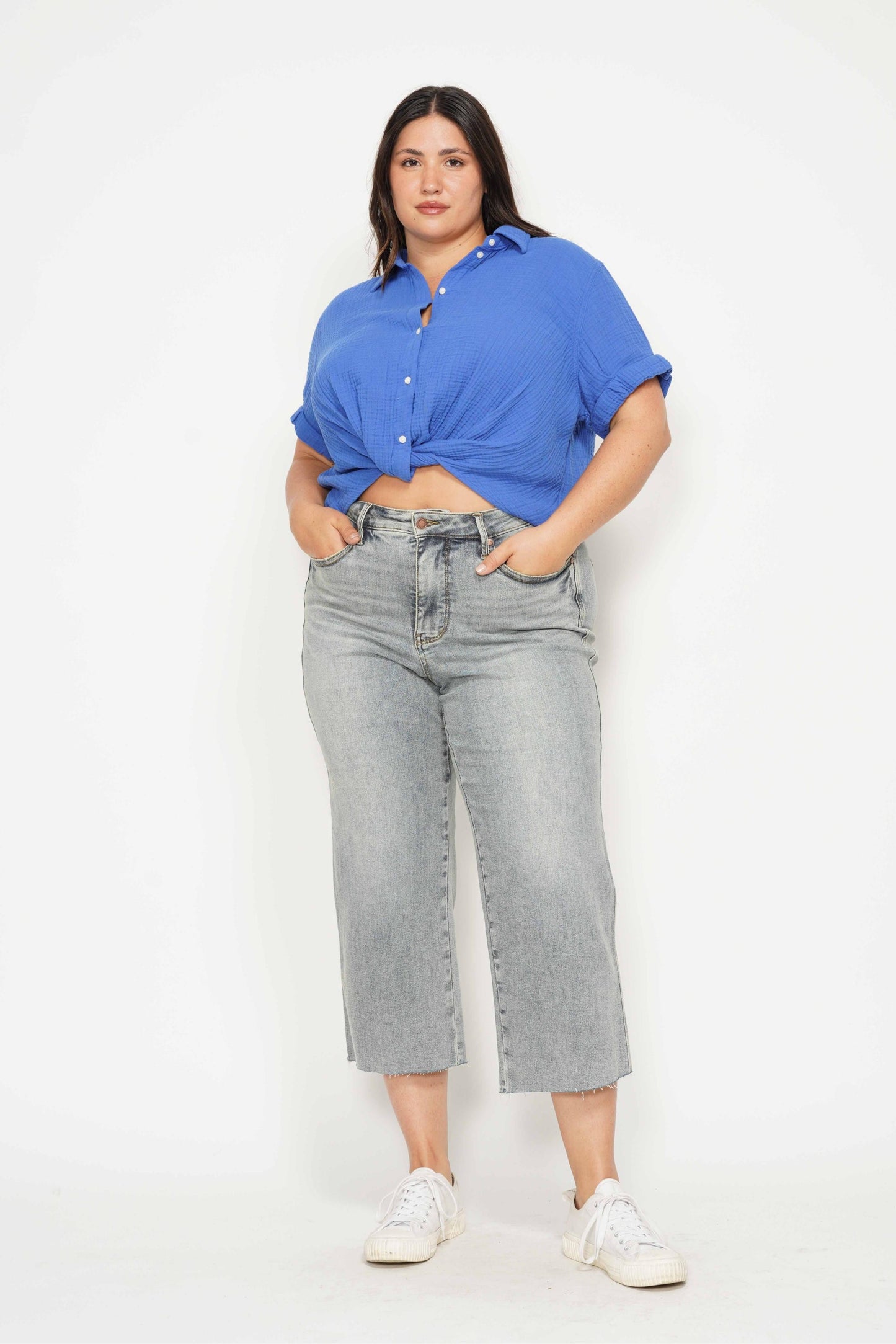 Judy Blue Tummy Control Raw Hem Crop Wide