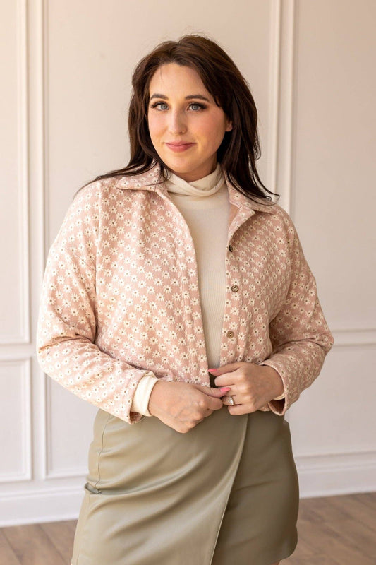 Field Of Daisies Crop Pink Floral Button Down