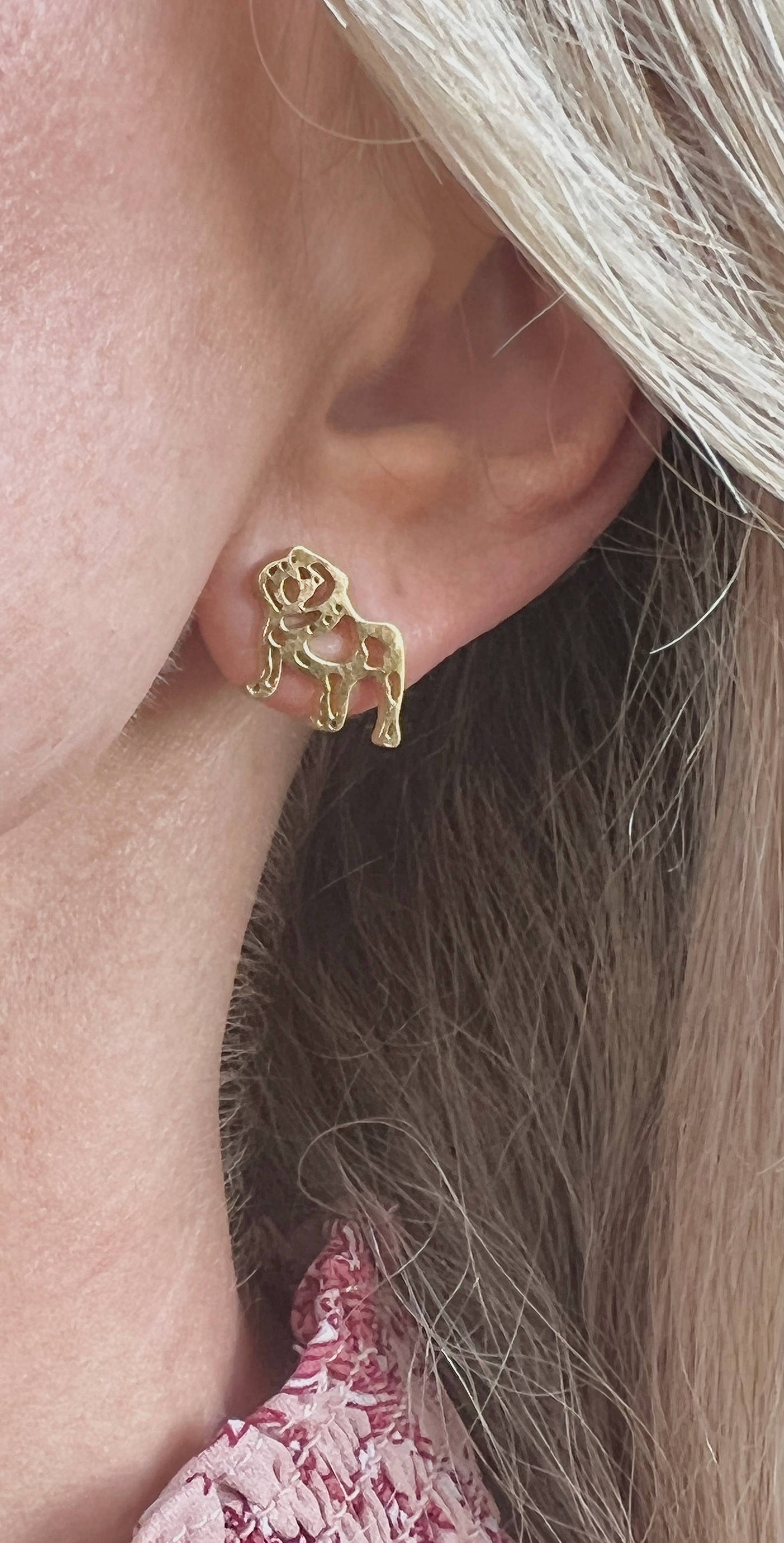 Adorable Bulldog Earrings- Gold Stainless Steel Bulldogs