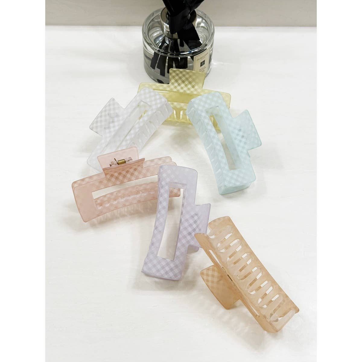 Checkered Soft Color Rectangle Hair Claw Clips
