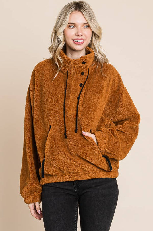 Faux Fur Pullover with Buttons
