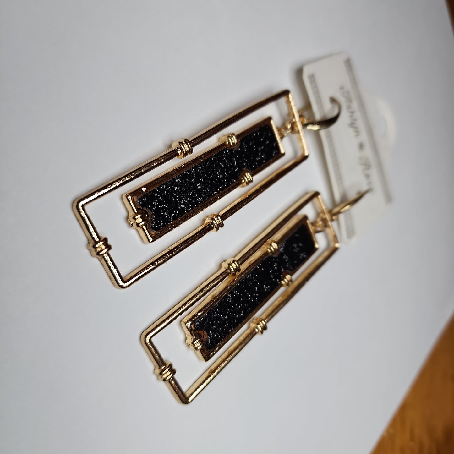 Think Outside Of The Frame Black And Gold Rectangular Earrings