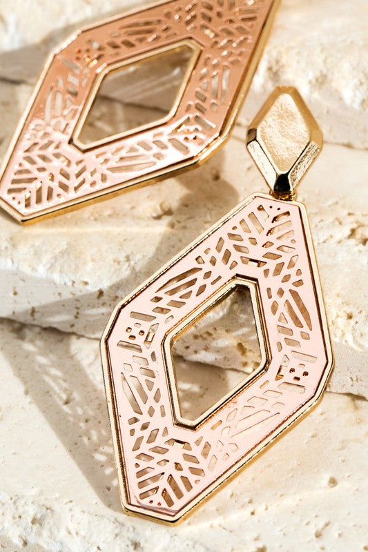 Two Tone Brass Metal Filigree Earrings