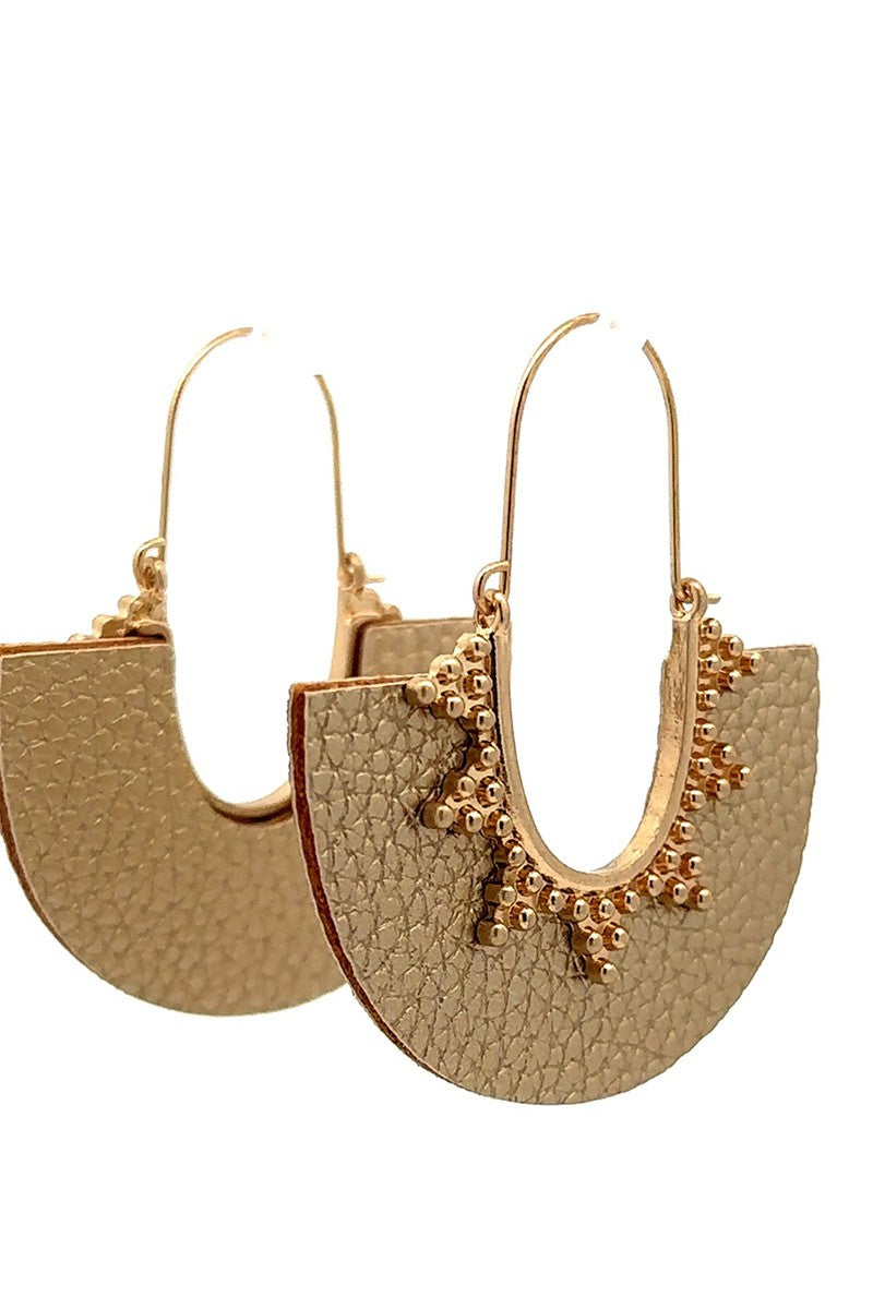 Gold Tone Gold Leather Earrings