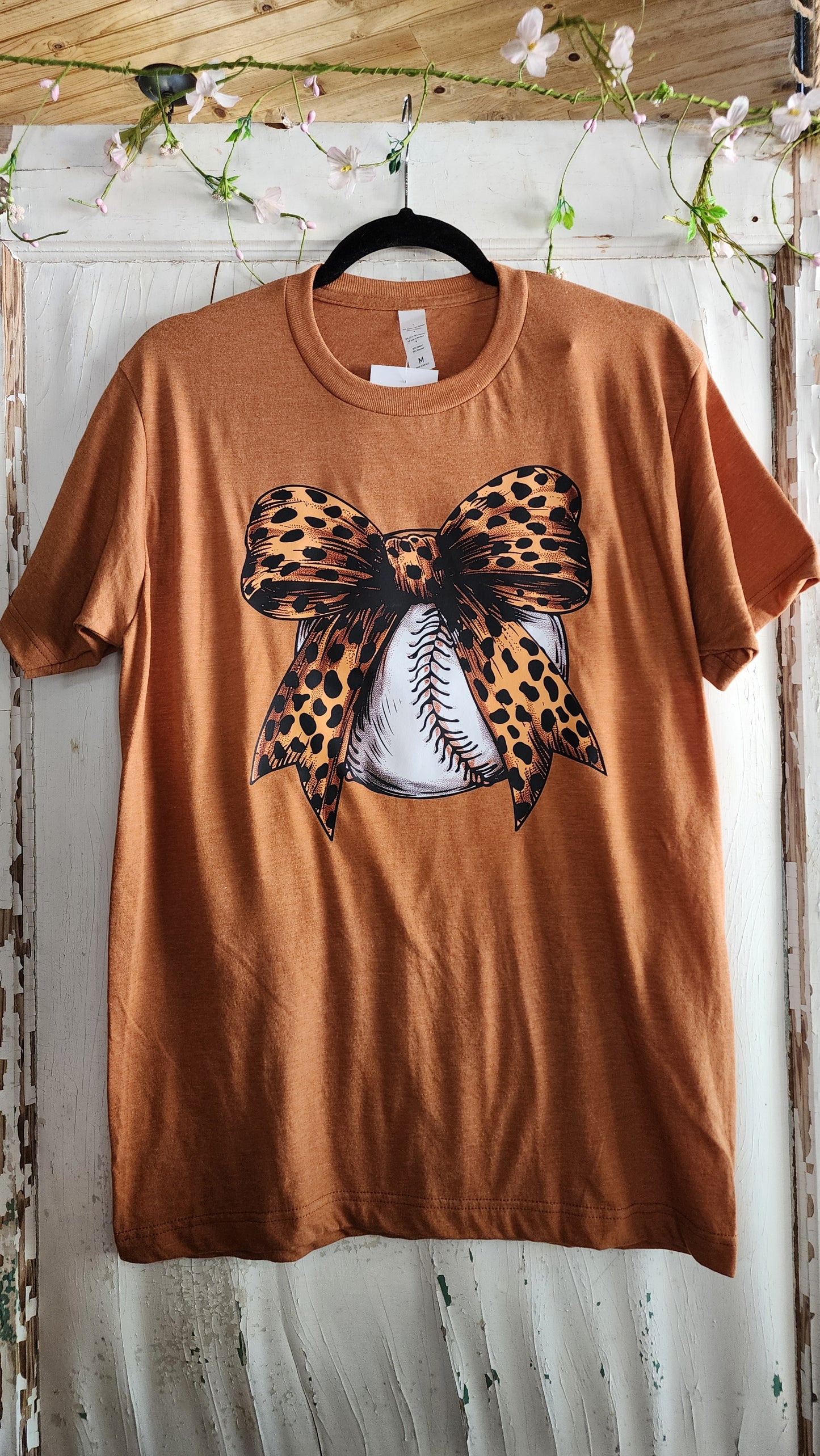 Baseball With Leopard Print Bow On Western Brown Tee
