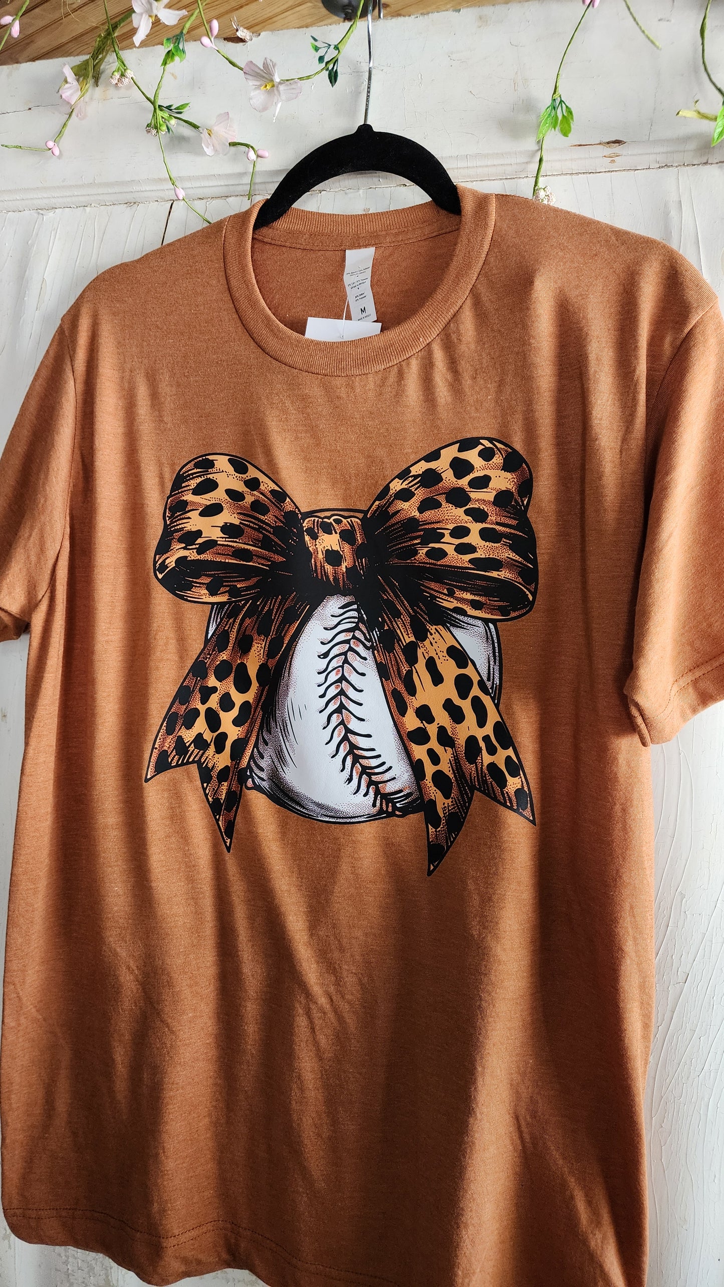 Baseball With Leopard Print Bow On Western Brown Tee
