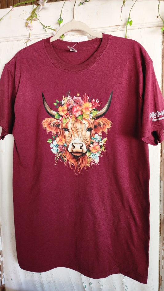 Flowers In Her Hair Highland Cow Graphic Tee