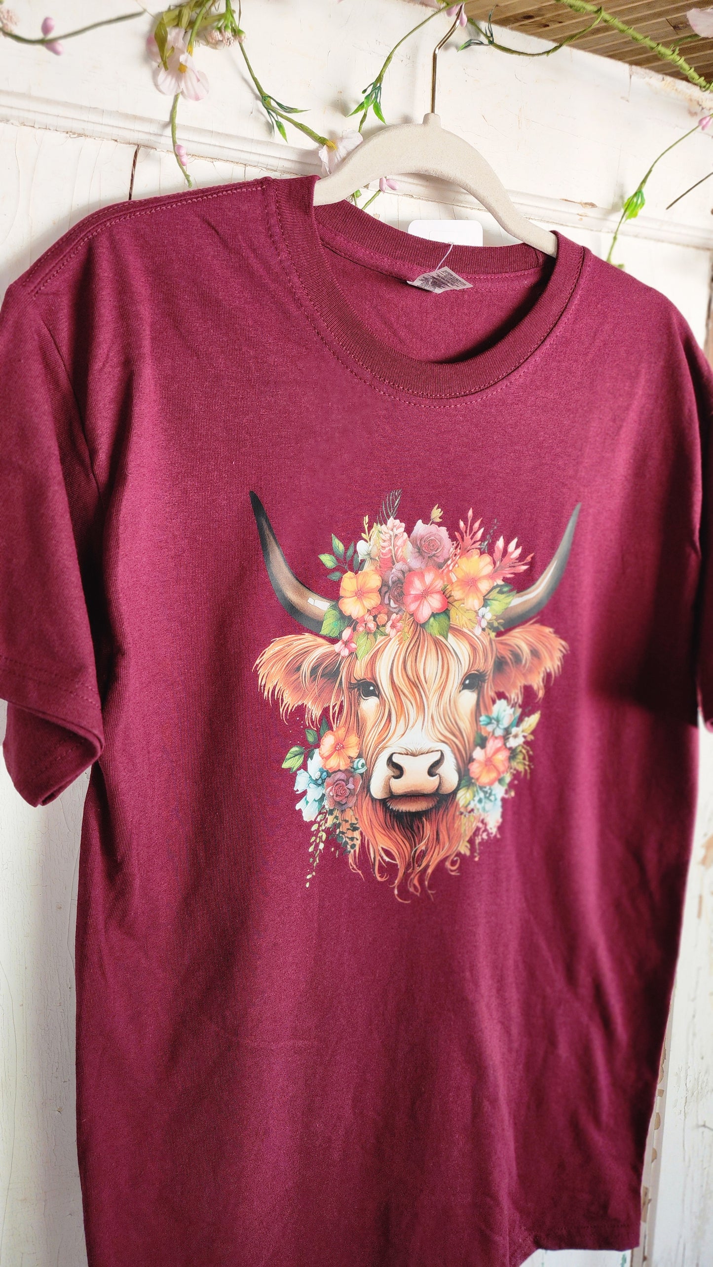 Flowers In Her Hair Highland Cow Graphic Tee