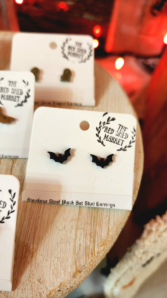 Stainless Steel Black Bat Stud Earrings