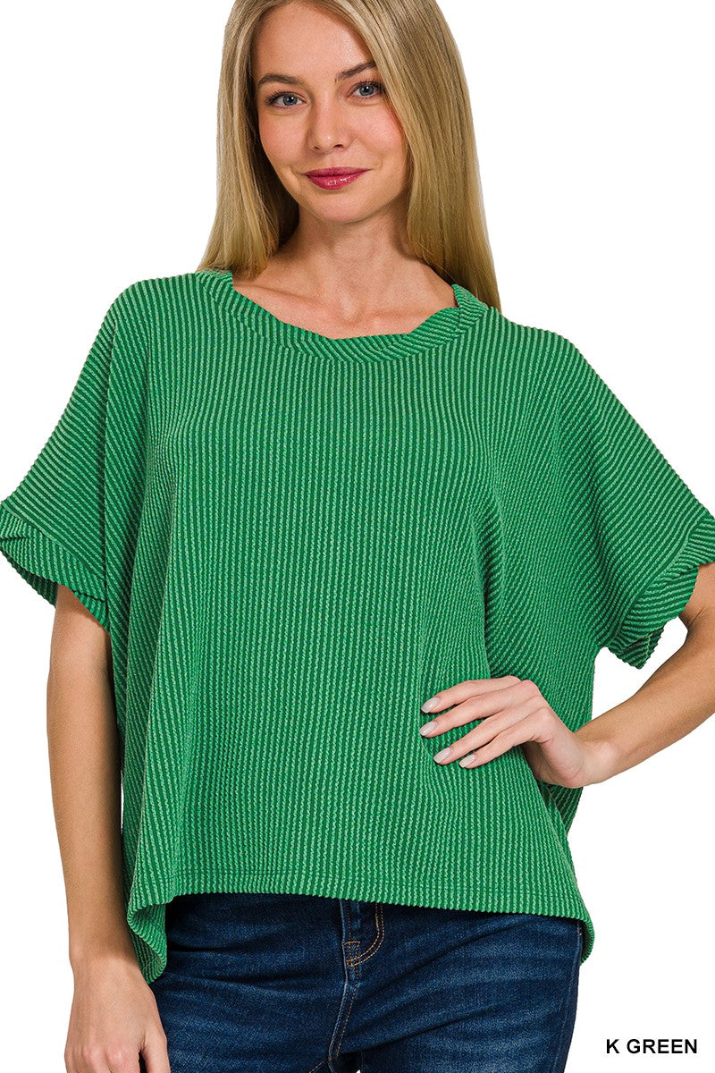 Textured Line Short Twisted Sleeve Top
