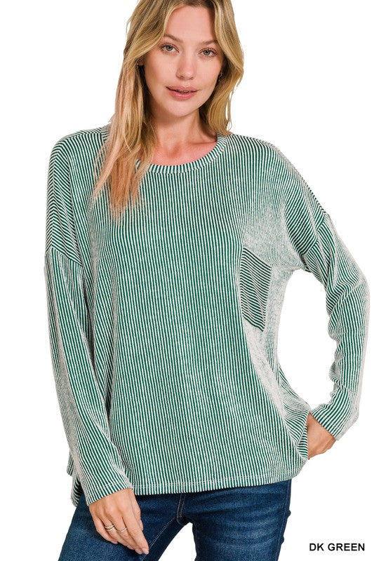 Ribbed Striped Oversized Long Sleeve Top
