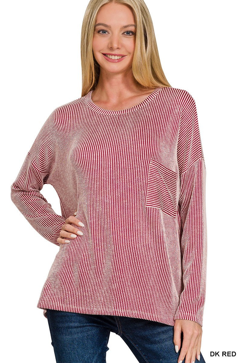Ribbed Striped Oversized Long Sleeve Top