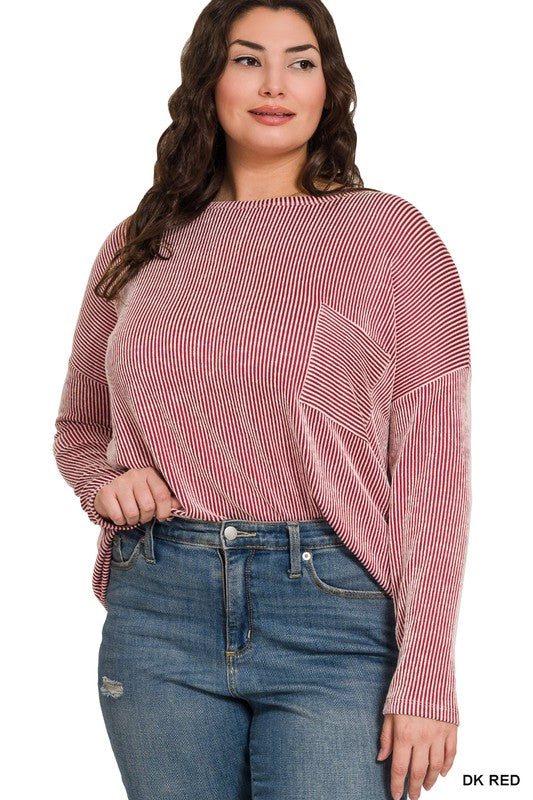 Ribbed Striped Oversized Long Sleeve Top