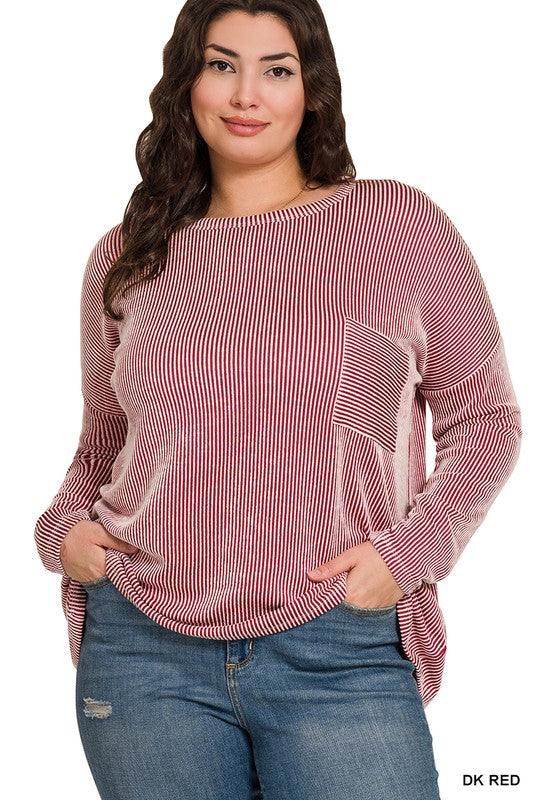 Ribbed Striped Oversized Long Sleeve Top