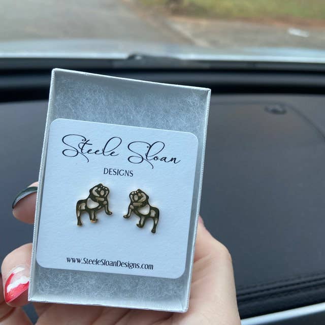 Adorable Bulldog Earrings- Gold Stainless Steel Bulldogs