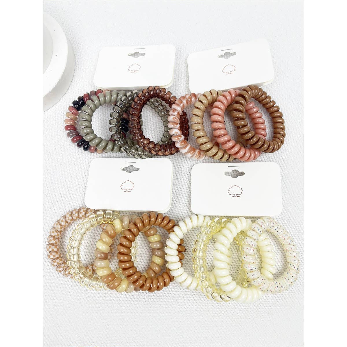 Cream and Multi Design Spiral Hair Ties