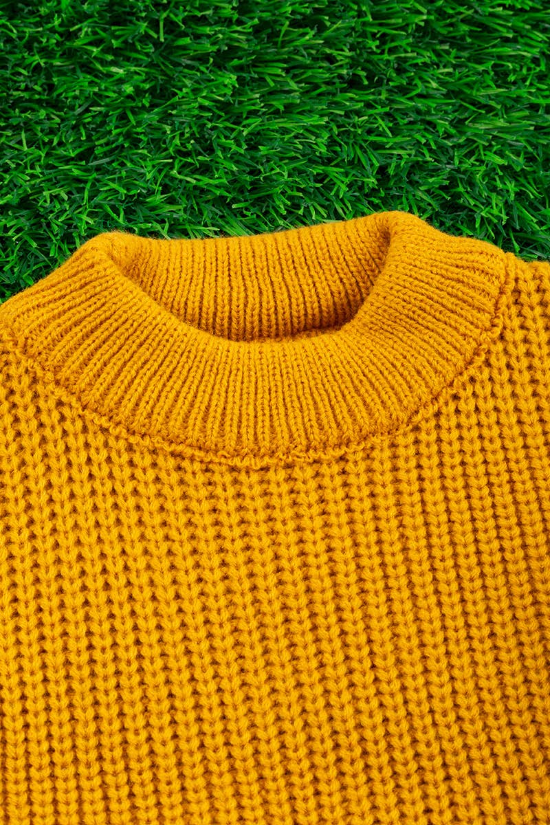 MUSTARD KNIT SWEATER W/DISTRESSED DETAIL