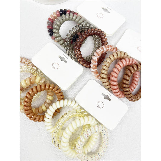 Cream and Multi Design Spiral Hair Ties