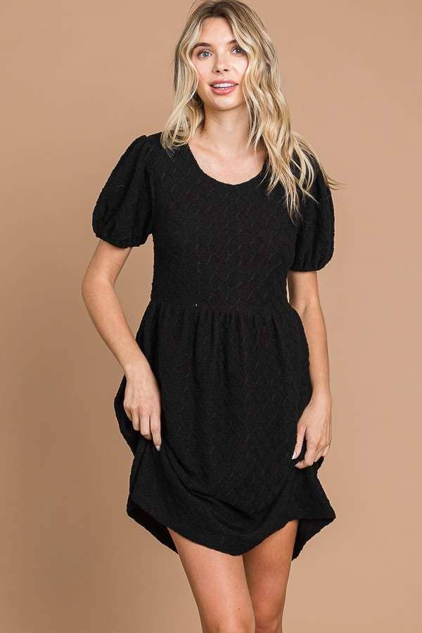 Puff Sleeve Mini Dress In Regular And Plus Sizes