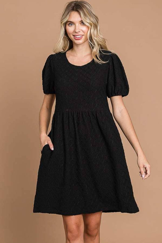 Puff Sleeve Mini Dress In Regular And Plus Sizes