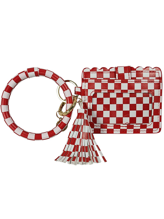 Wristlet ID Wallet Check Red