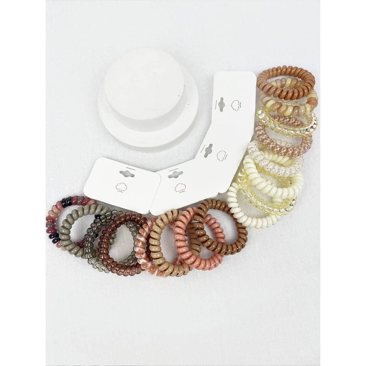 Cream and Multi Design Spiral Hair Ties