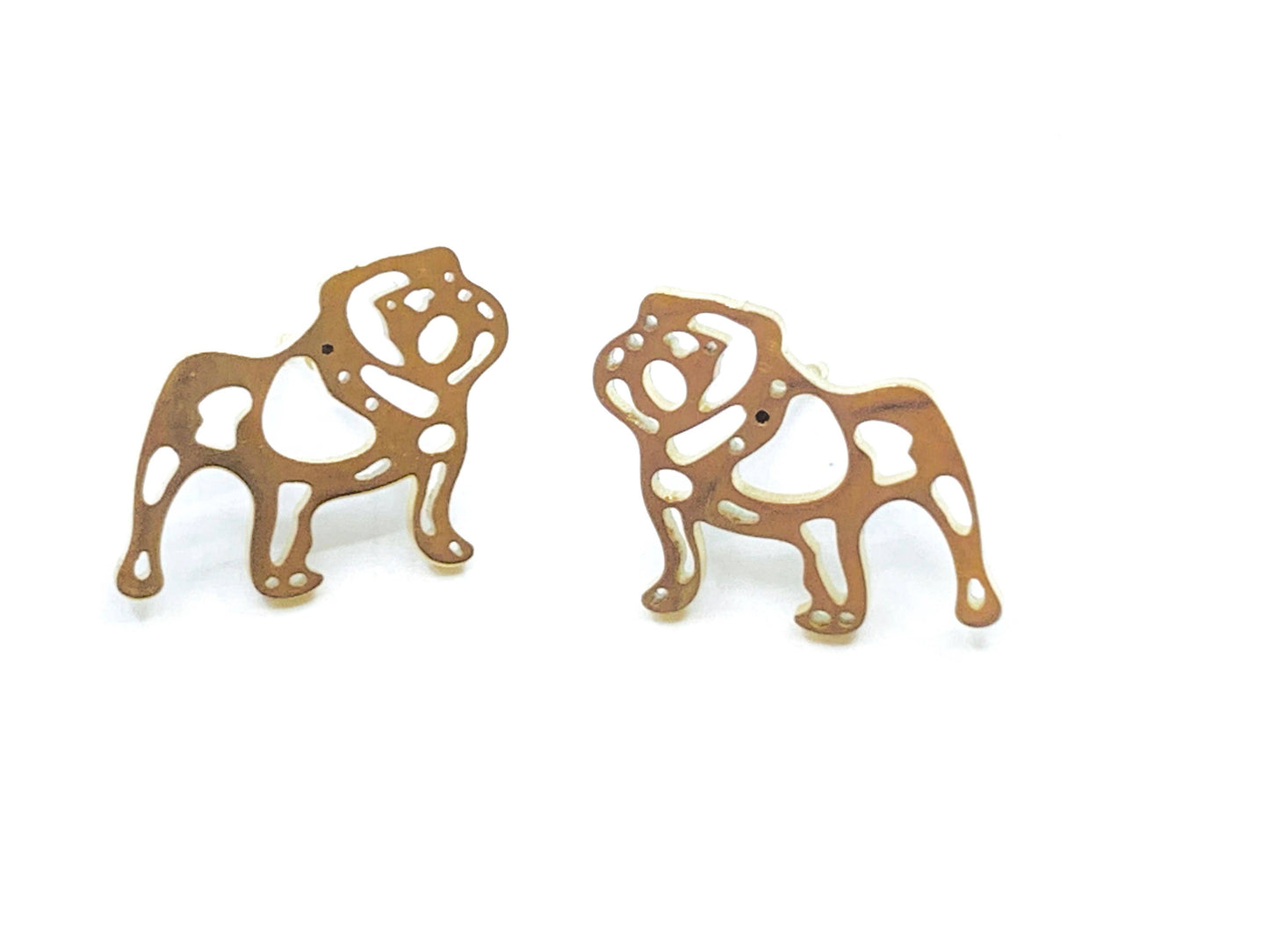 Adorable Bulldog Earrings- Gold Stainless Steel Bulldogs