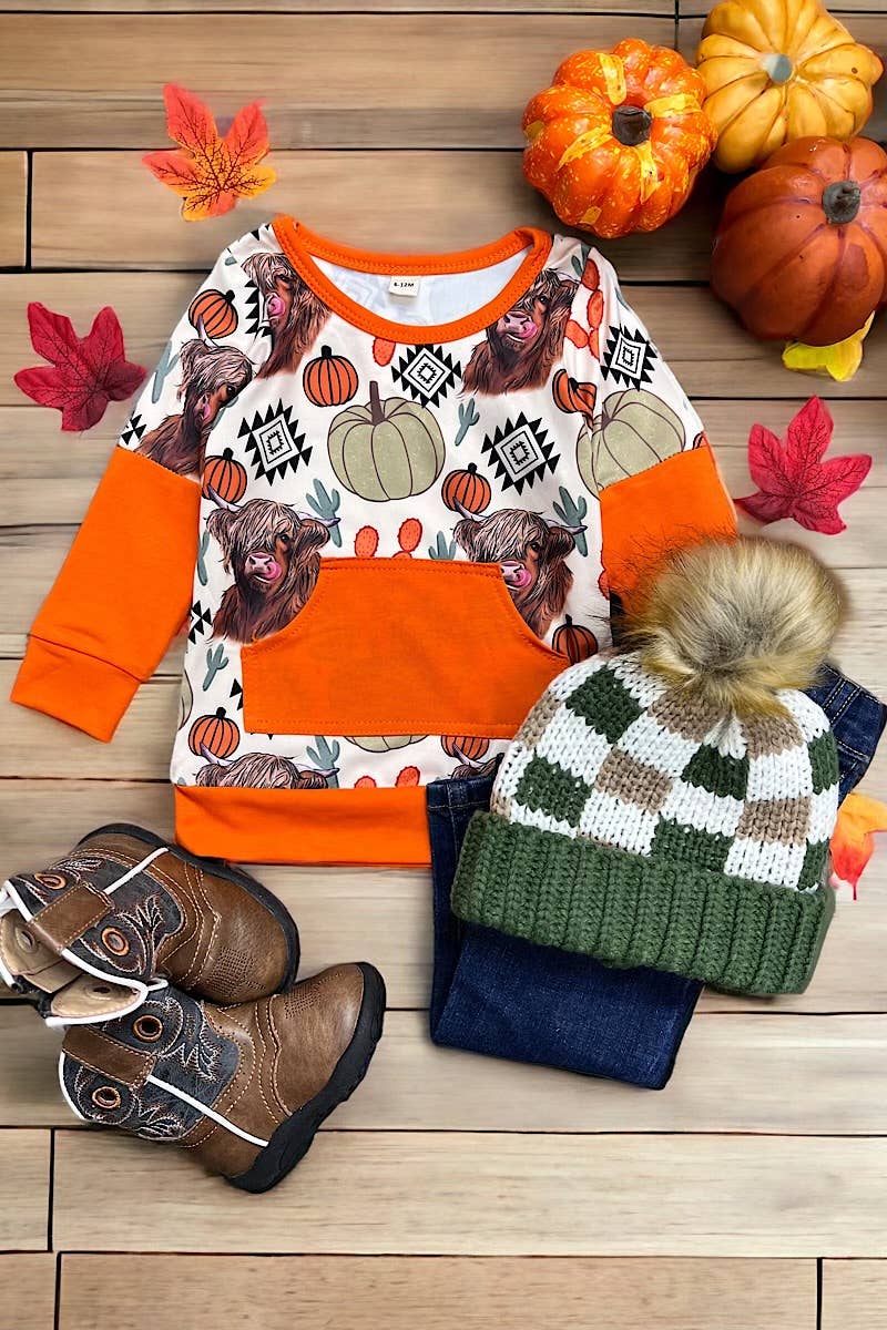 HIGHLAND COW/ FALL PRINTED BOYS LONG SLEEVE