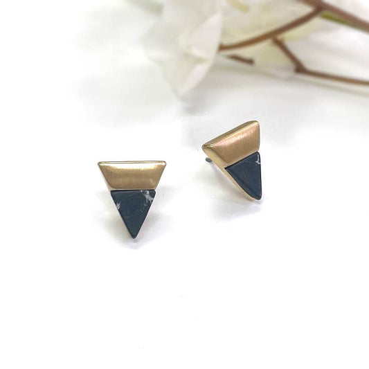 Triangle Semi-precious Stone Worn Gold Point Stud Earrings